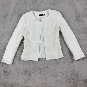 Mangano Tweed‎ Jacket Frayed Edges Open Front Blazer Off White XS Made in Italy